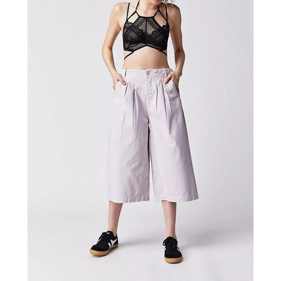 Free People Pants - Free People Hard Rain Gaucho Pants Cropped Lavender Wide-Leg Cotton S-4 286785